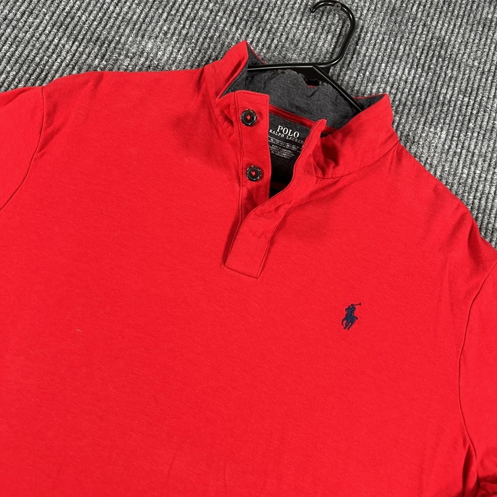Polo‎ Ralph Lauren Sweater Mens XL Red Mock Neck Button Pullover Long Sleeve